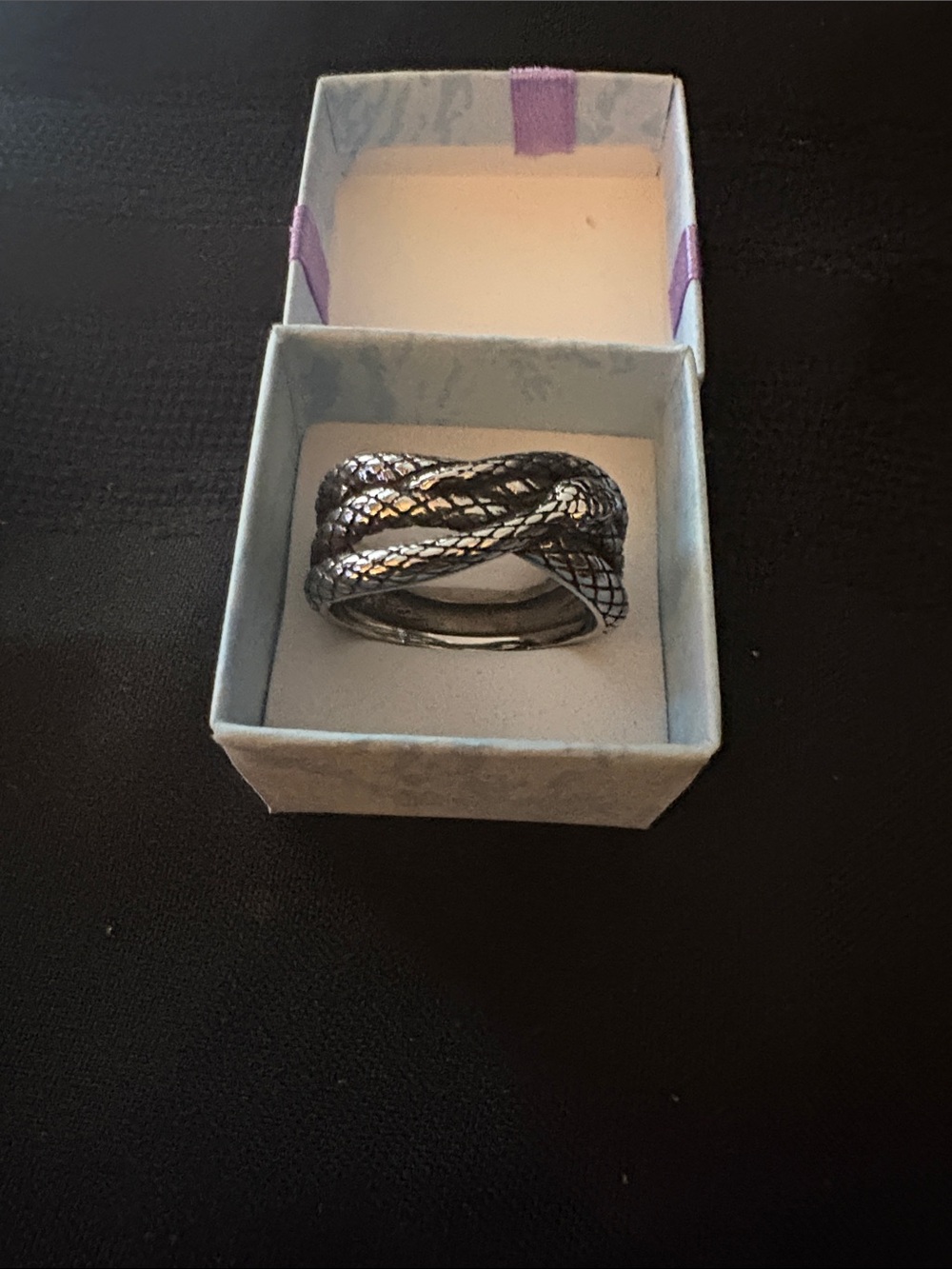 Women's Silver Serpentine Knot Ring size 10- Elegant Textured Band